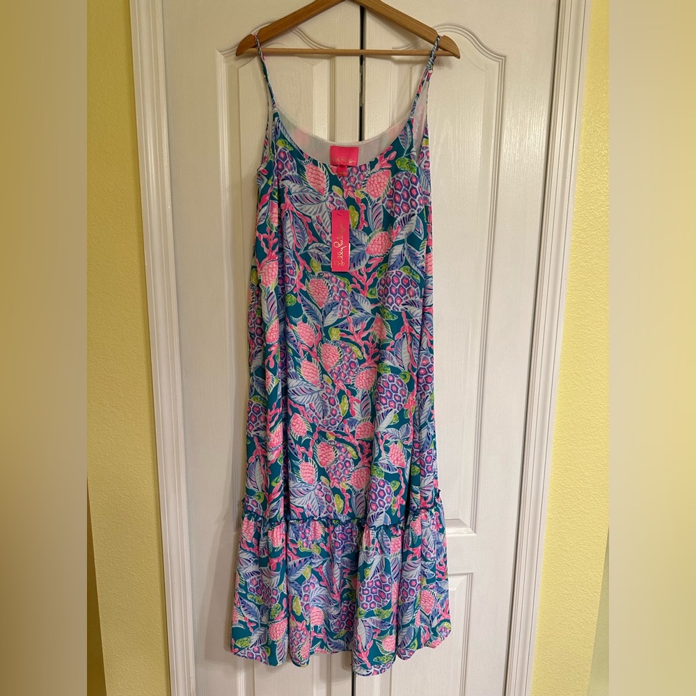 Lilly Pulitzer Winni Midi Dress in Maldives Green Turtle Wave, Large